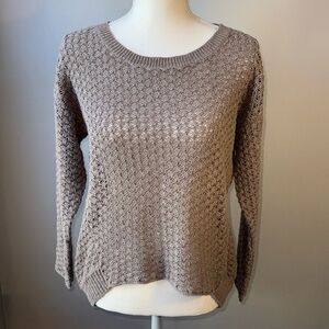 Mango Crochet Sweater Light Brown High Low Hem Lightweight Small